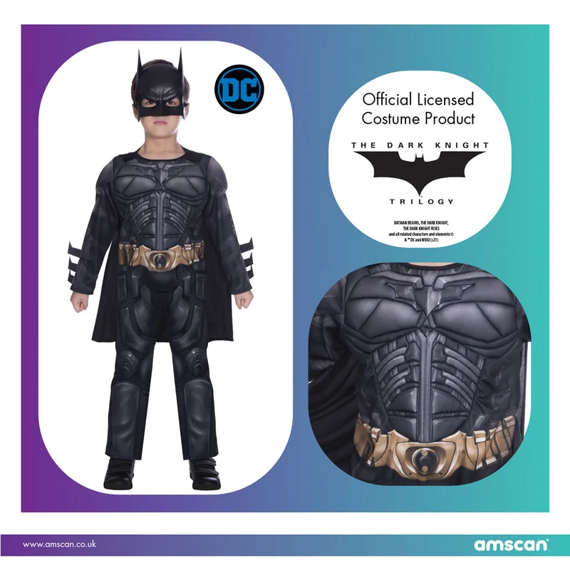 Batman "Dark Knight" Kostüm für Jungen - Schwarz | DC Super Heroes Kinderkostüm
