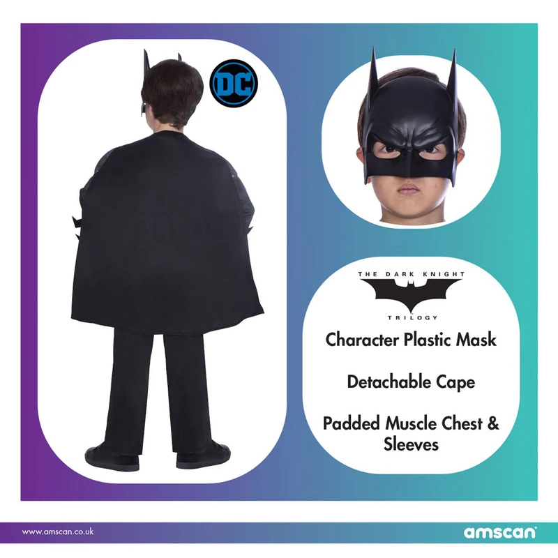 Batman "Dark Knight" Kostüm für Jungen - Schwarz | DC Super Heroes Kinderkostüm