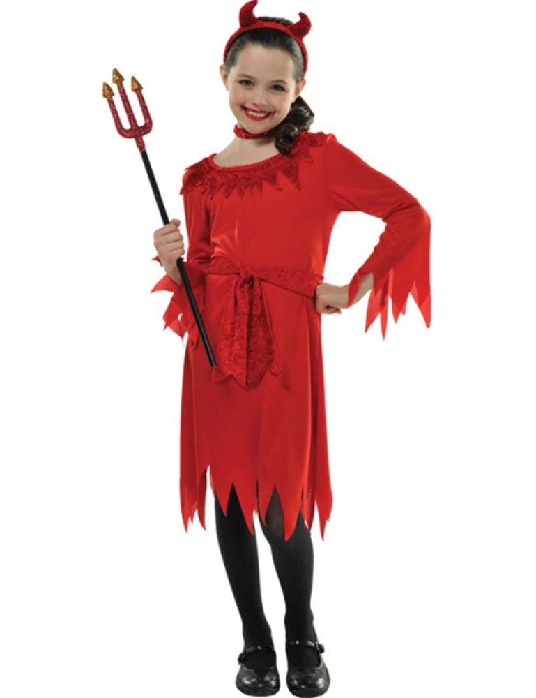 Kleine Teufelin Kinderkostüm "Little Devil" | Kleid und Teufelshörner - Rot
