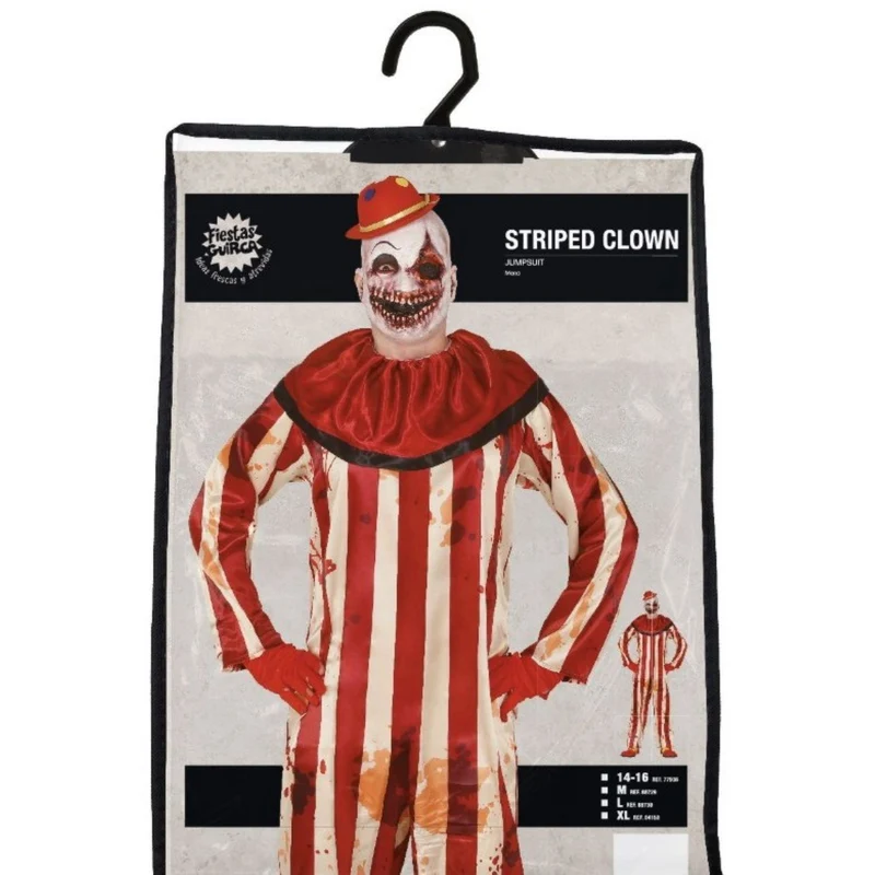 Kostüm "Gestreifter Horror Clown" für Jugendliche | Einteiler mit Kragen