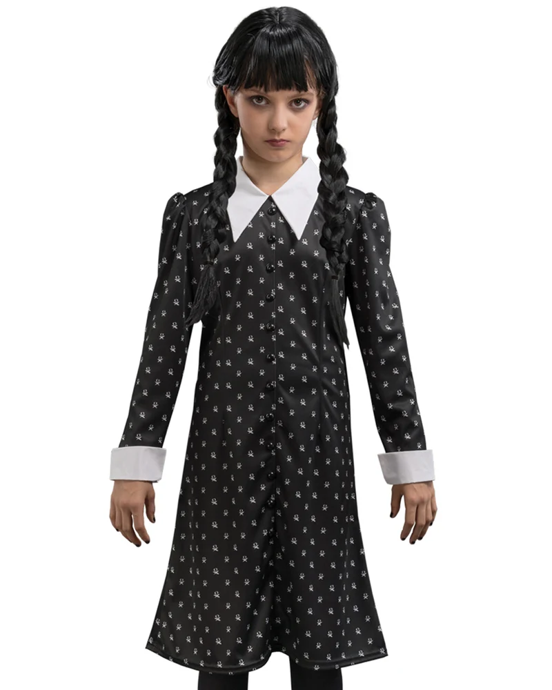 Kostüm "Wednesday" für Kinder | Print Kleid Schwarz Weiß - Addams Family