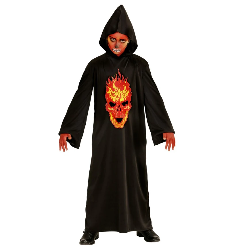 Teufelskostüm "Skeleton Devil" für Kinder mit Kapuze | Schwarz Rot
