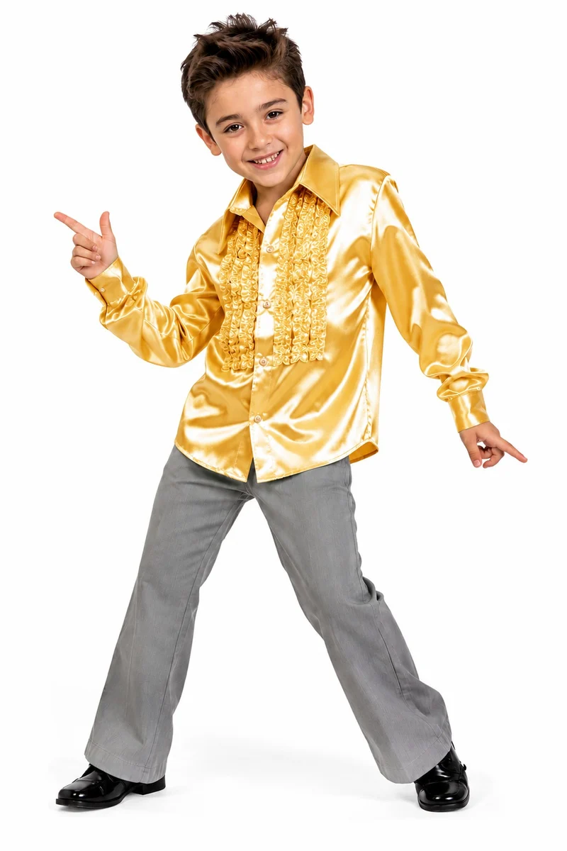 70er Jahre Satin Rüschenhemd "Johnny" für Kinder | Gold