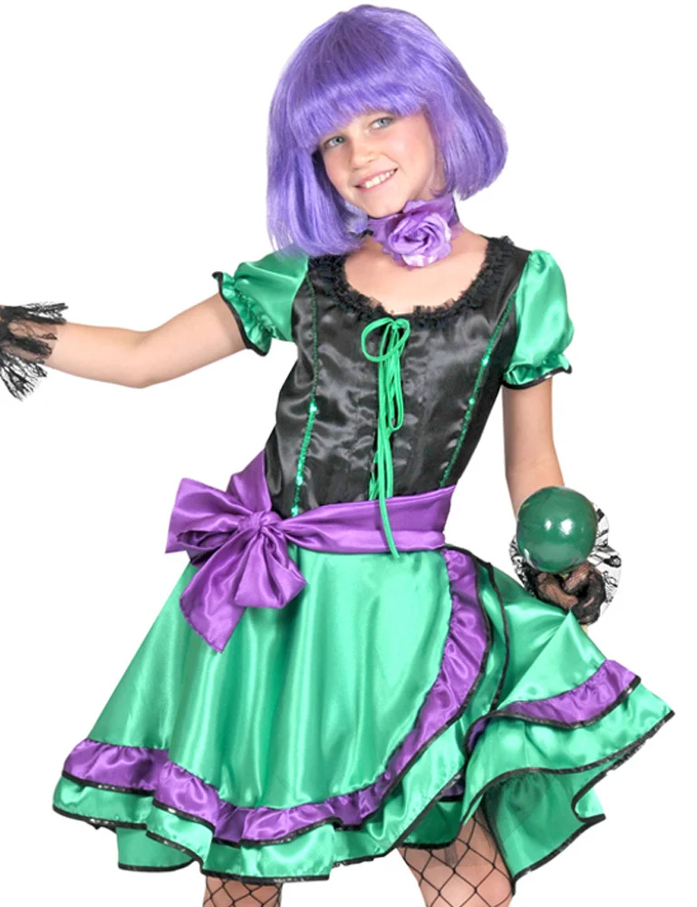 Samba Kostüm Tina für Mädchen - Lila Grün - Kinder Tanzkleid Show Karneval