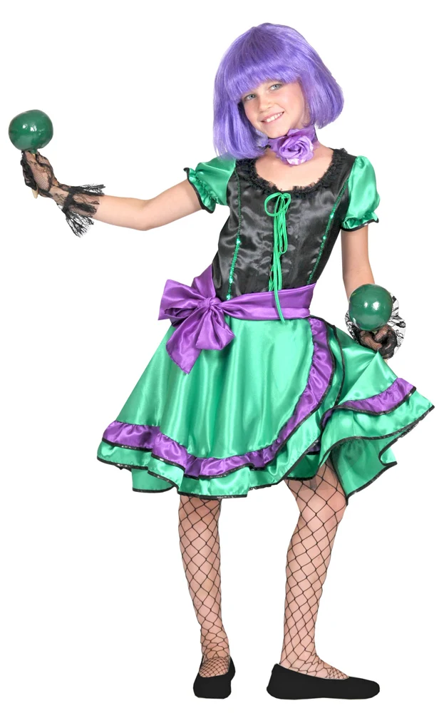 Samba Kostüm Tina für Mädchen - Lila Grün - Kinder Tanzkleid Show Karneval