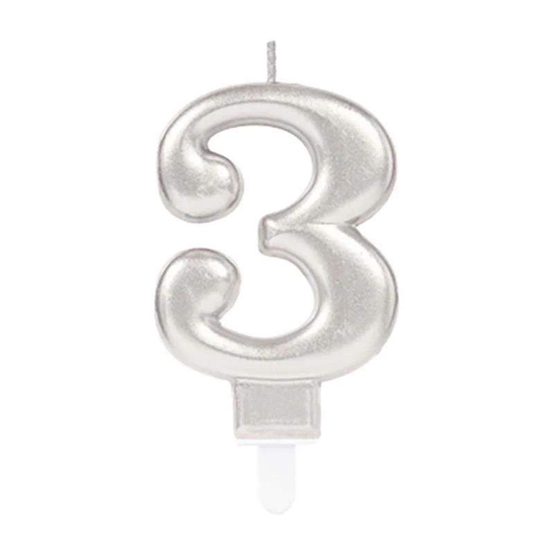 Zahlenkerze Silber #3