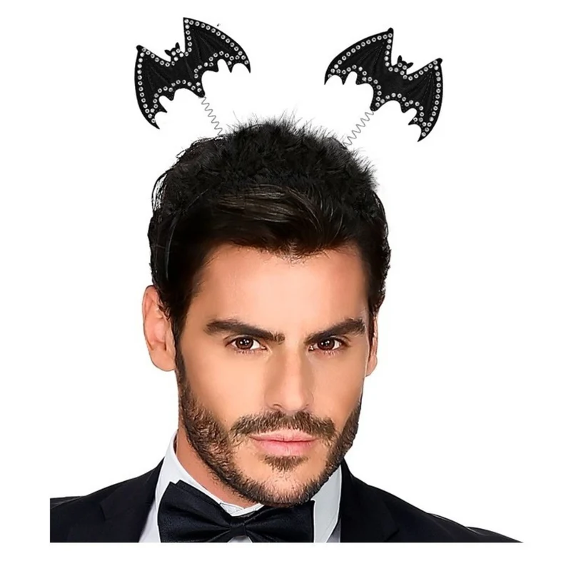 Haarreif mit "Strass Fledermaus" zum Halloween Kostüm | Schwarz