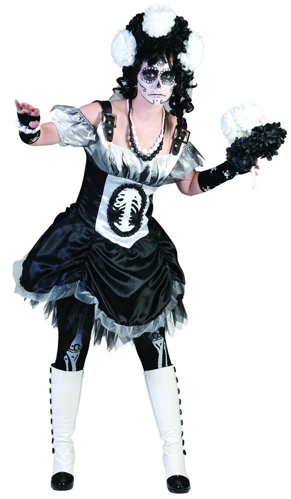 Geisterbraut Kostüm für Damen - Halloween Vampir Skelett Kostümkleid