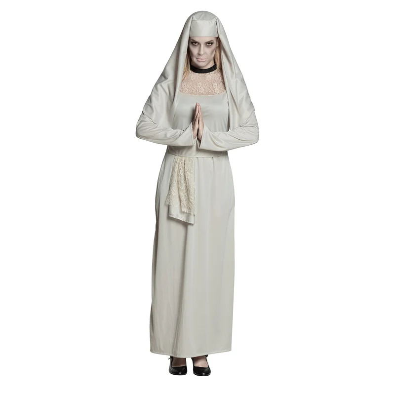 Geister Nonne Halloween Kostüm für Damen | Hellgrau