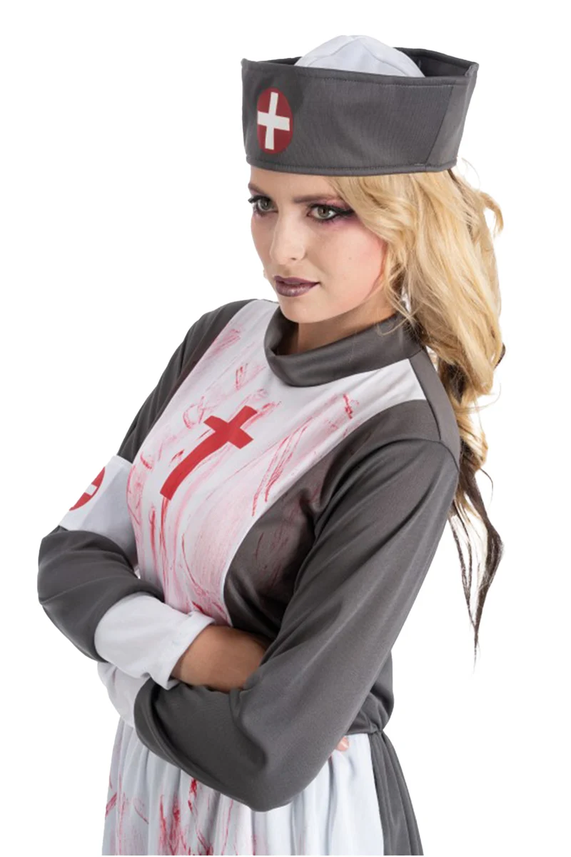 Zombie Krankenschwester Damen Kostüm "Bloody Nurse" | Grau Weiß