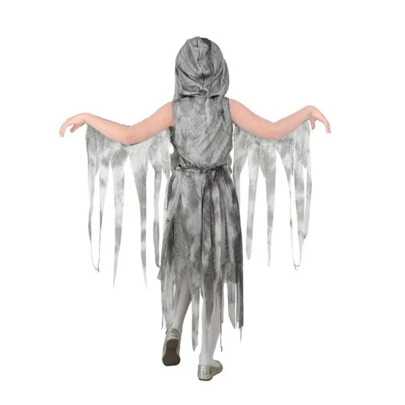 Kostüm "Ghostly Spirit in Ketten" für Mädchen | Kleid mit Kapuze und Kette - Grau