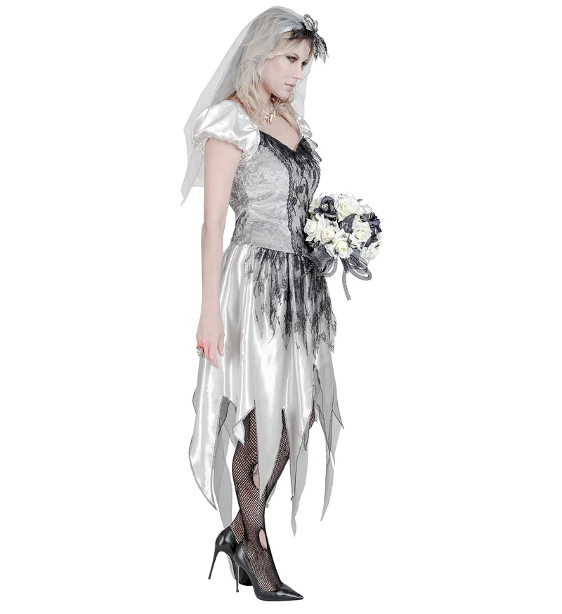 Geisterbraut Kostüm für Damen | Grau Schwarz - Kleid und Schleier