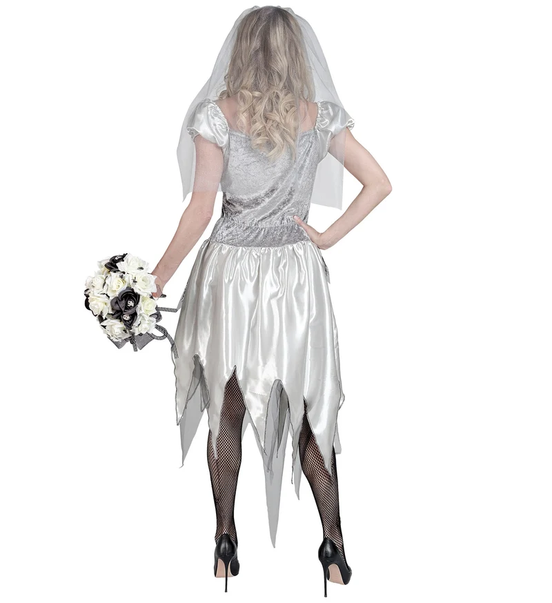 Geisterbraut Kostüm für Damen | Grau Schwarz - Kleid und Schleier