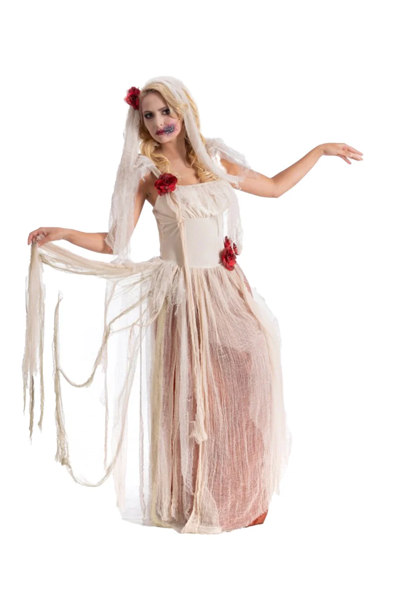 Geisterbraut Kostüm "Cristina" für Damen mit Schleier | Creme Rot
