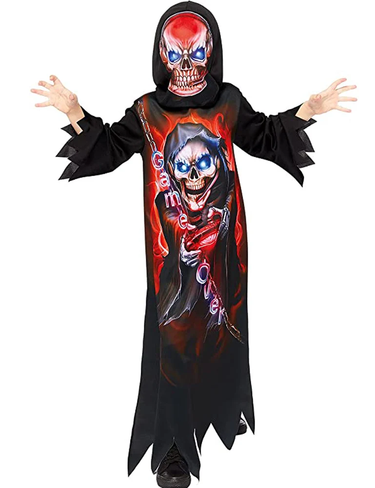 Halloween Kinderkostüm "Gaming Reaper" mit Skelett Maske | Horror Grusel Sensenmann