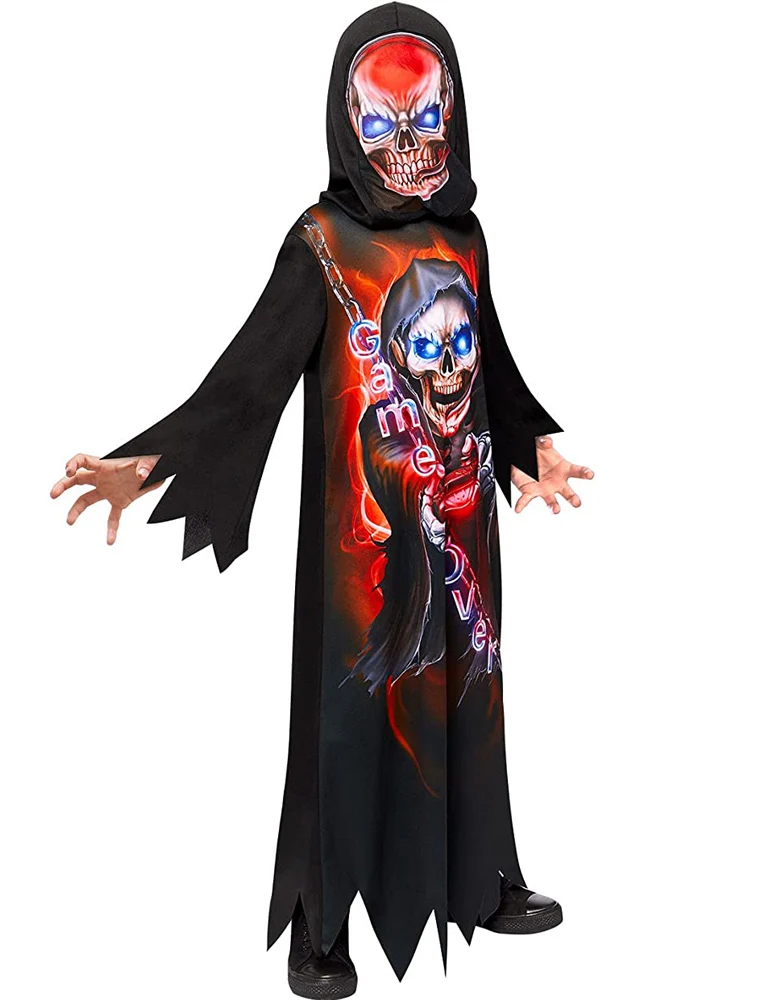 Halloween Kinderkostüm "Gaming Reaper" mit Skelett Maske | Horror Grusel Sensenmann