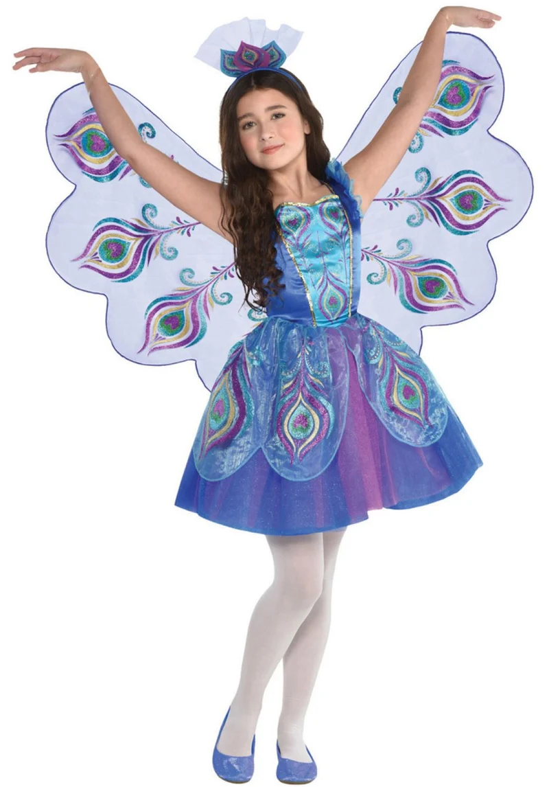 Pfauen Kostüm "Pretty Peacock" für Mädchen | Blau Lila mit Flügeln