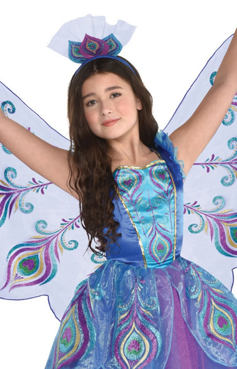 Pfauen Kostüm "Pretty Peacock" für Mädchen | Blau Lila mit Flügeln