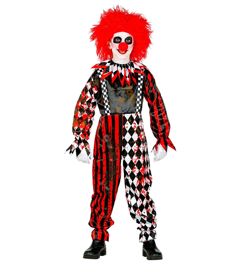 Halloween Kostüm "Killerclown" für Kinder - Schwarz Rot | Blutiger Horror Anzug