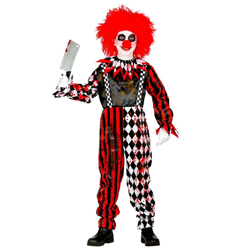 Halloween Kostüm "Killerclown" für Kinder - Schwarz Rot | Blutiger Horror Anzug