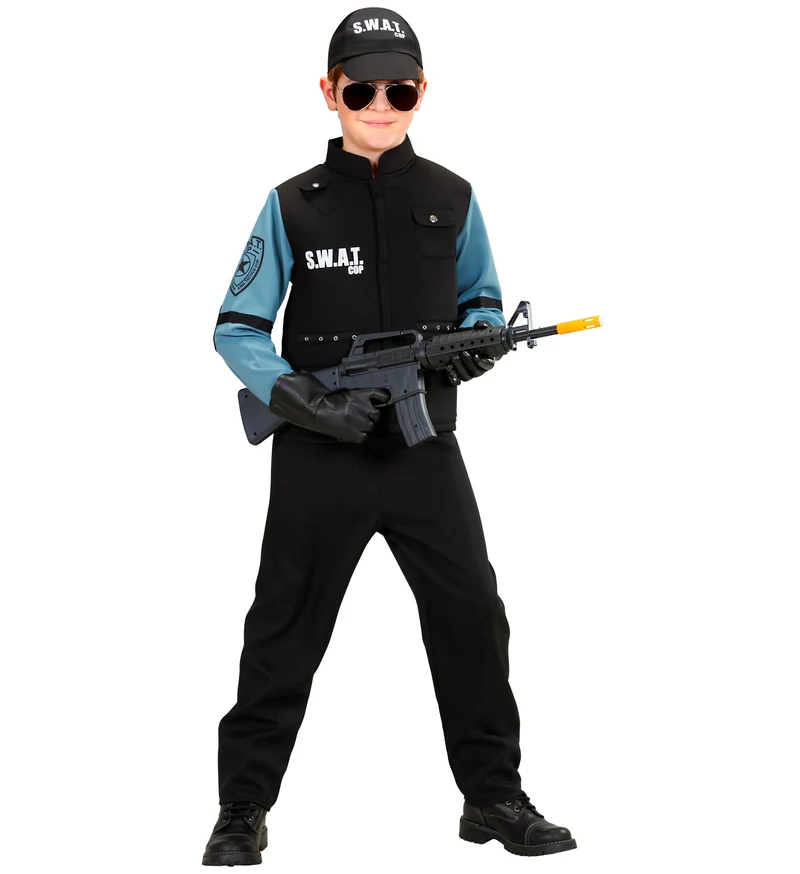 Kostüm Kid S.W.A.T. (Hemd mit Weste, Hose, Basecap)