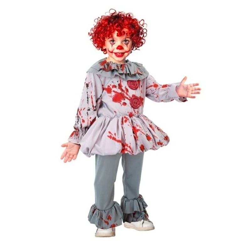 Kostüm "Vintage Horror Clown" für Kinder | Grau mit Blutspritzern