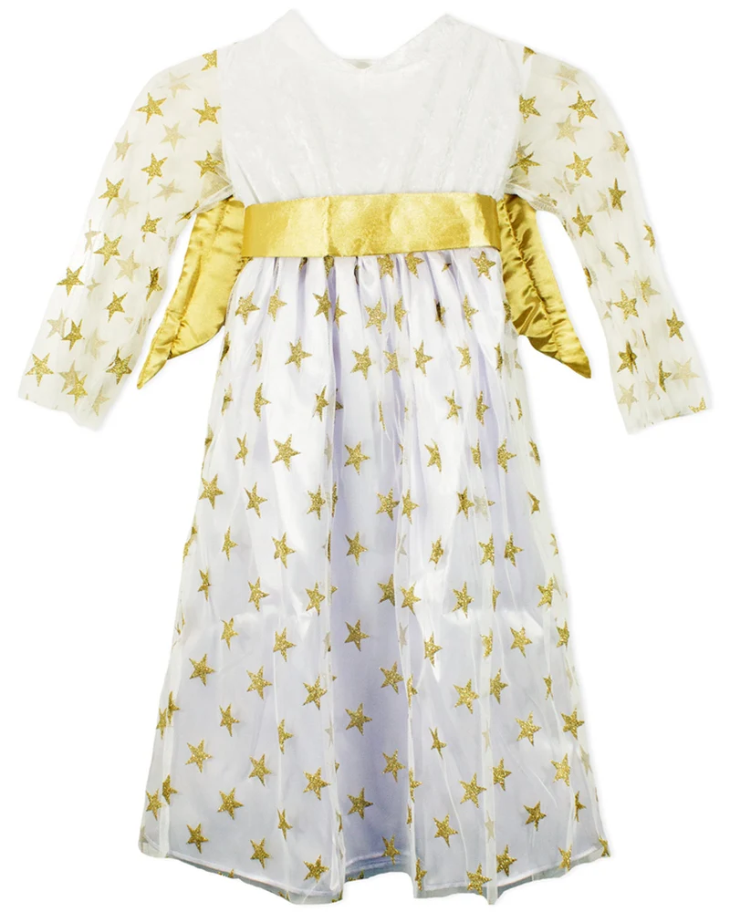 Kinder Engelskostüm "Sternen Engel" mit Flügeln - Samtkleid Weiß Gold