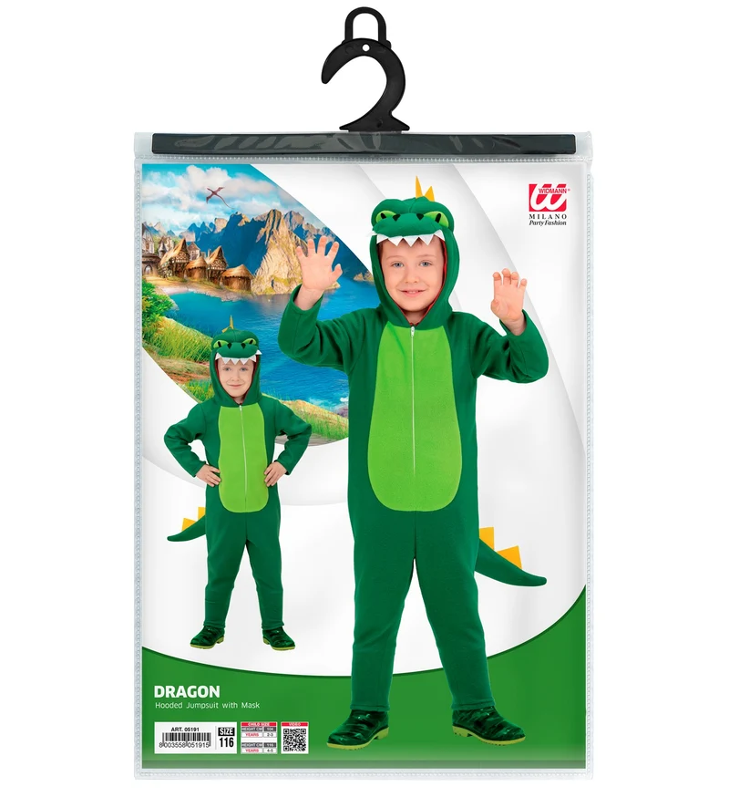 Grüner Drache Kinderkostüm | Grün Gelb - Overall