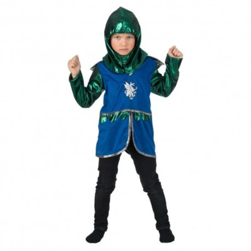 Ritter Kostüm "Drache" für Jungen 2-teilig | Oberteil und Kapuze Blau