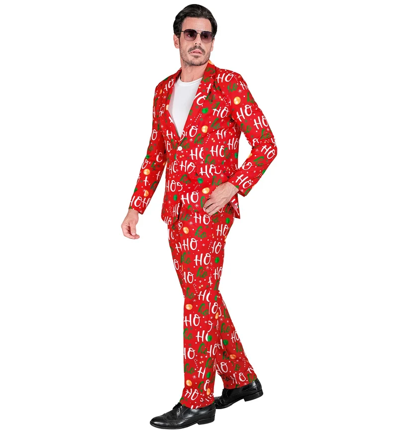 Designer Anzug "Ho Ho - Merry Christmas" 2-tlg. UV | Rot - Herren Weihnachten Kostüm