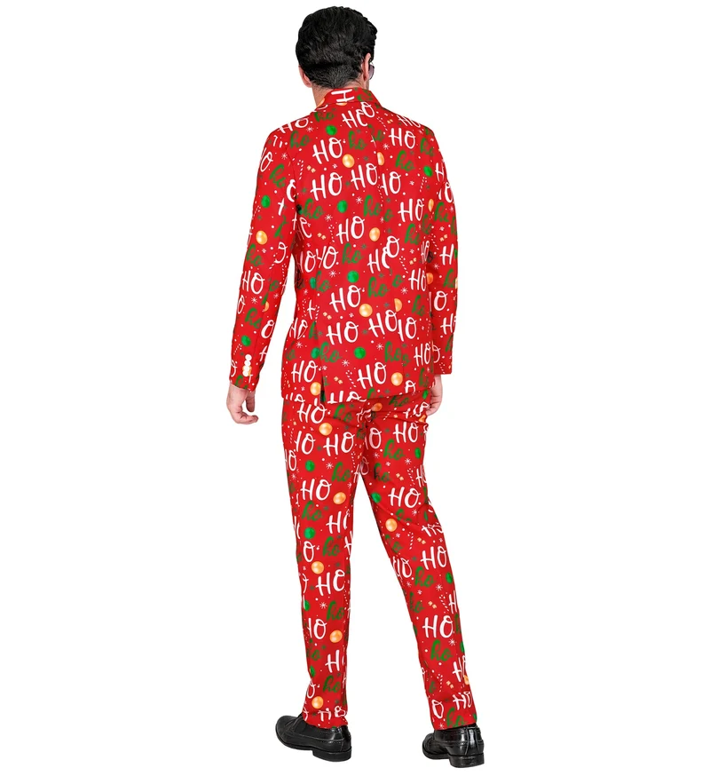 Designer Anzug "Ho Ho - Merry Christmas" 2-tlg. UV | Rot - Herren Weihnachten Kostüm