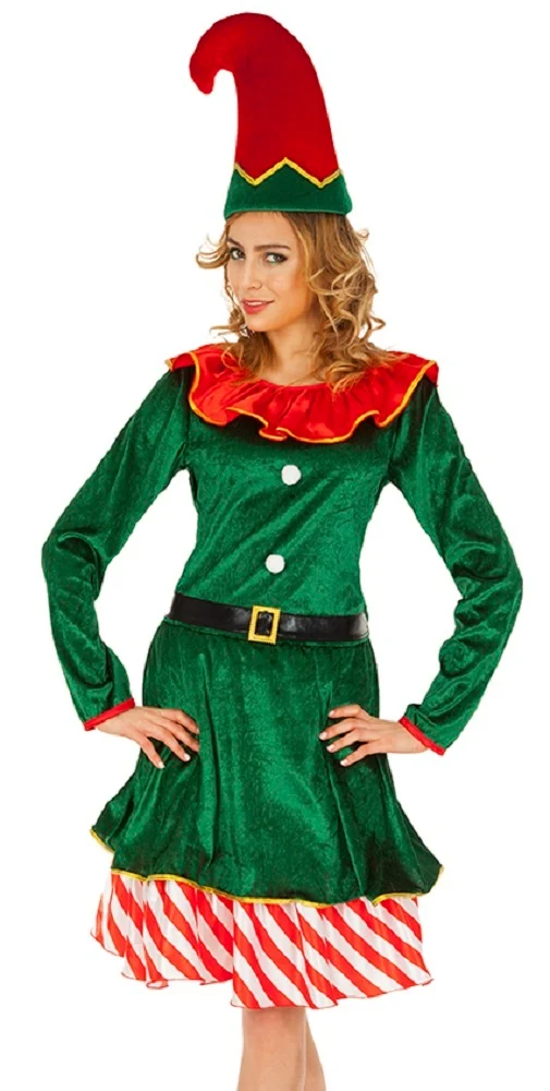 Weihnachtselfe Leprechaun Kostüm für Damen - Grün Rot