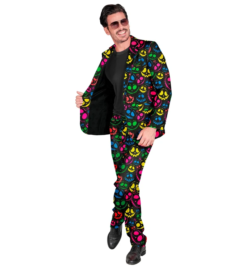 Halloween Designer Anzug "Neon Geister" 2-tlg. UV | Mehrfarbig - Herren Kostüm