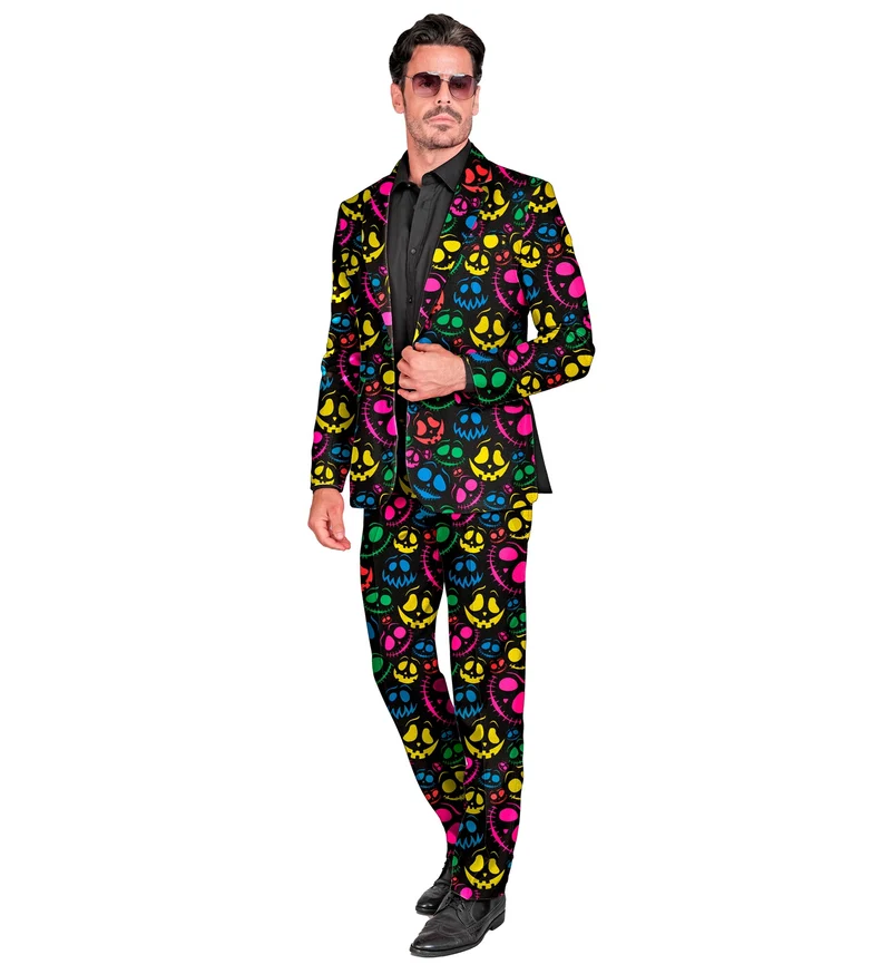 Halloween Designer Anzug "Neon Geister" 2-tlg. UV | Mehrfarbig - Herren Kostüm