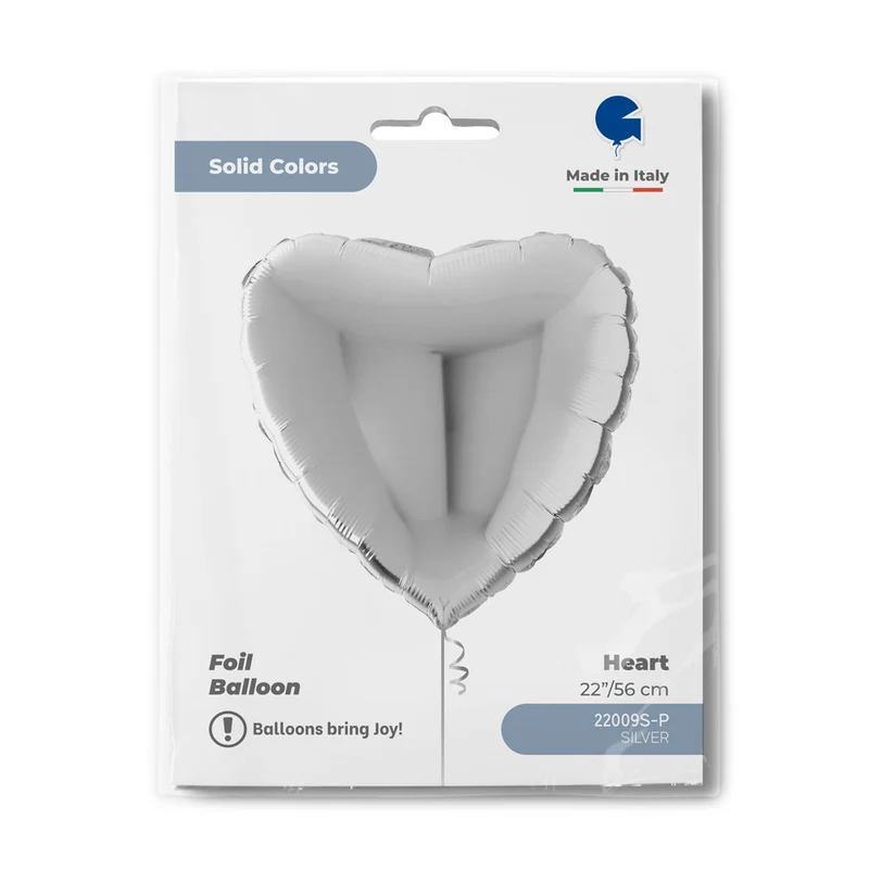 22"/Ø56cm Folienballon Uni Herz | Silber
