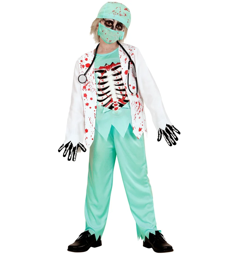 "Zombie Doktor" Halloween Kinderkostüm | Anzug Grün Weiß