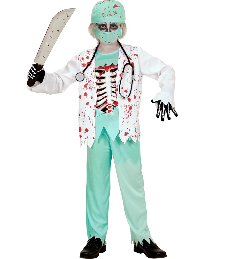 "Zombie Doktor" Halloween Kinderkostüm | Anzug Grün Weiß