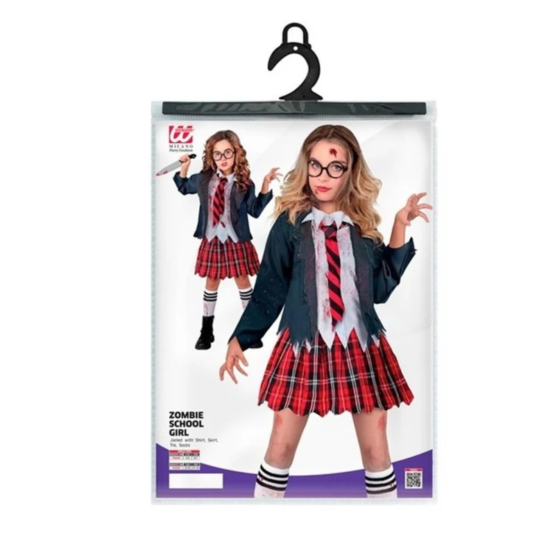 Kostüm "Zombie Schulmädchen" für Mädchen | Jacke mit Bluse, Rock, Krawatte, Strümpfe