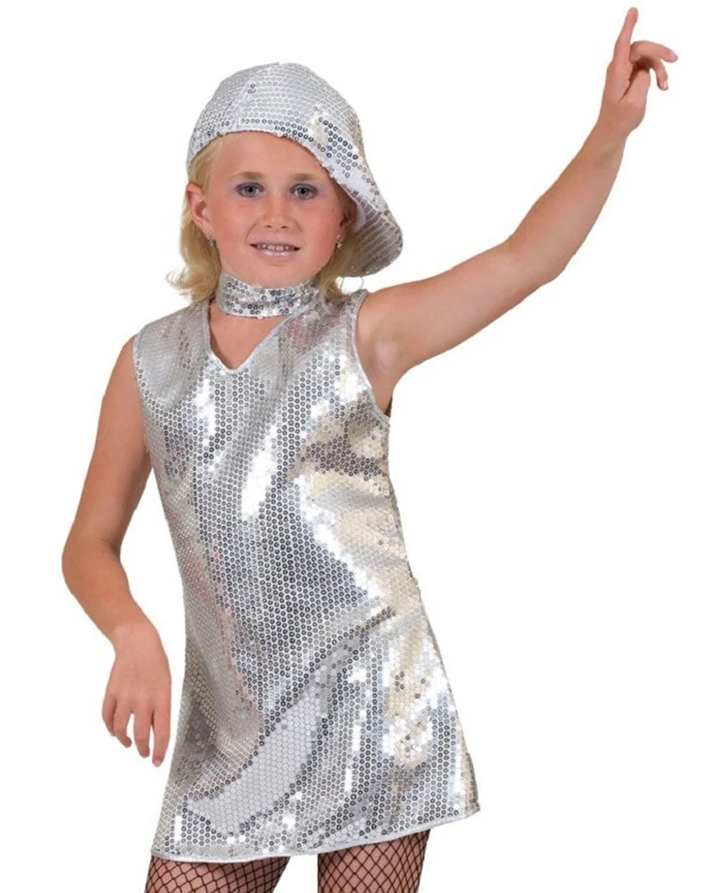 Disco Party Pailletten Kleid für Mädchen | Silber