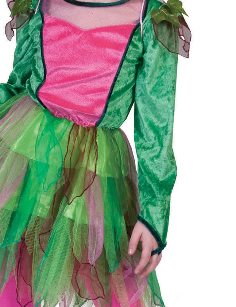 Waldfee "Nina" Kinder Kostüm | Märchen Elfenkleid mit Blumenkranz - Grün Rosa