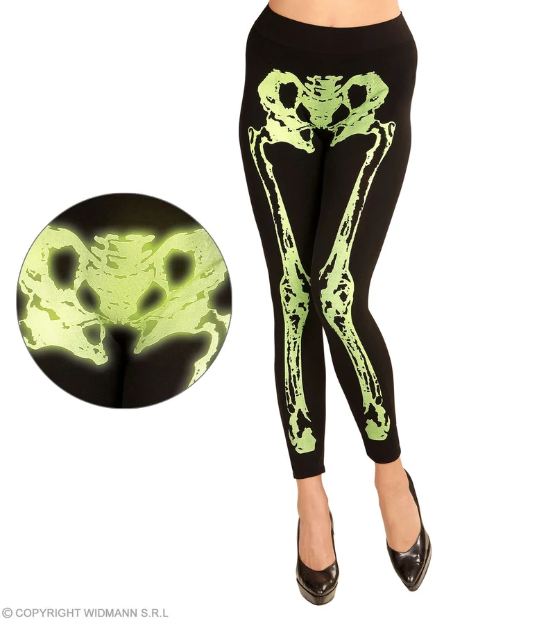 Skelett Leggings für Damen | Schwarz - Neon Grün