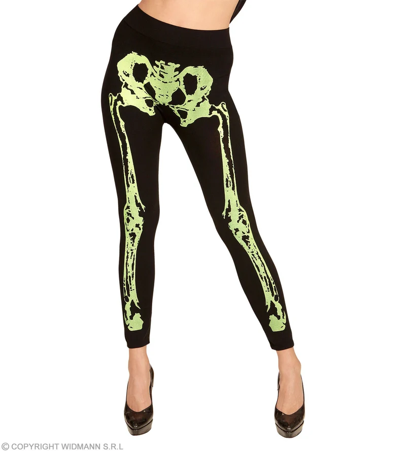 Skelett Leggings für Damen | Schwarz - Neon Grün