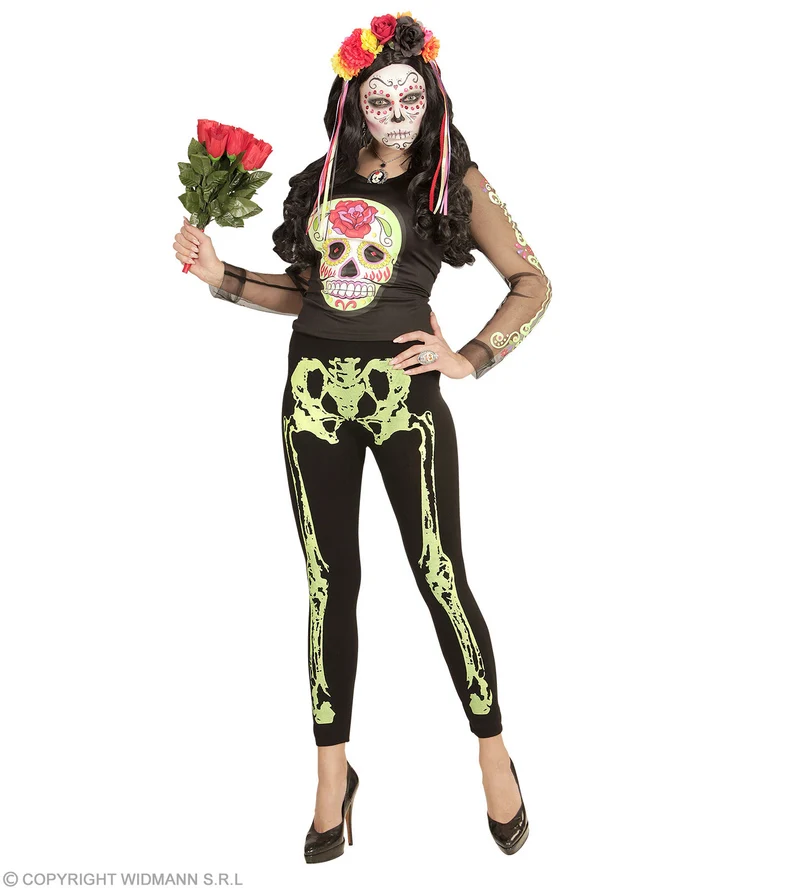 Skelett Leggings für Damen | Schwarz - Neon Grün