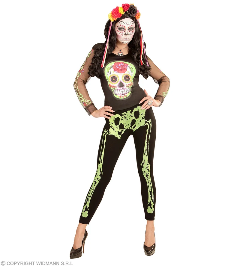 Skelett Leggings für Damen | Schwarz - Neon Grün