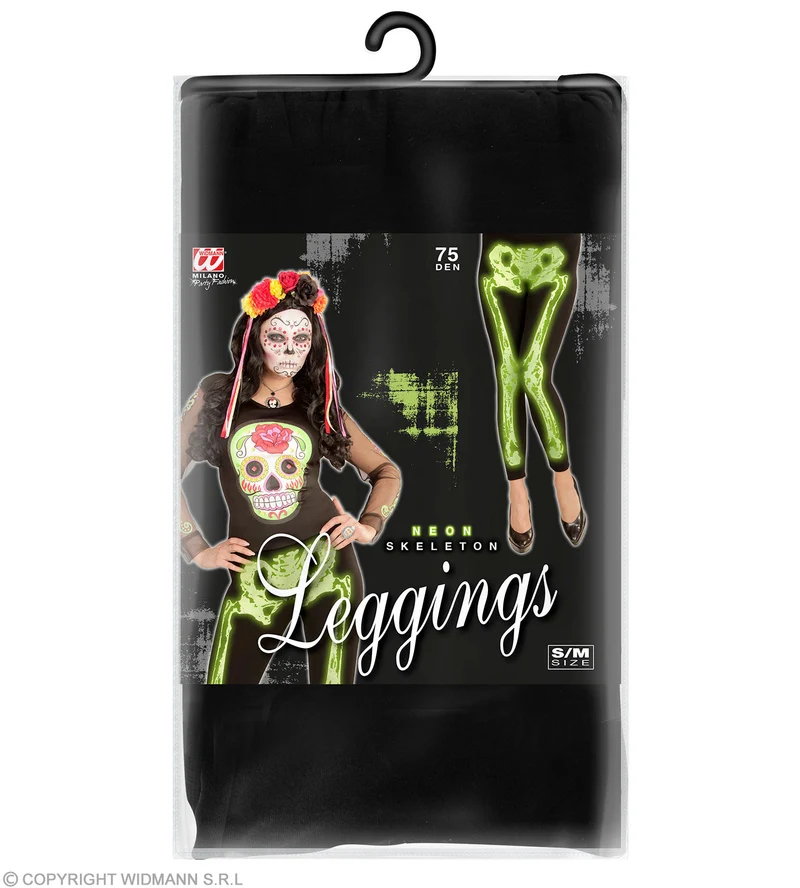 Skelett Leggings für Damen | Schwarz - Neon Grün