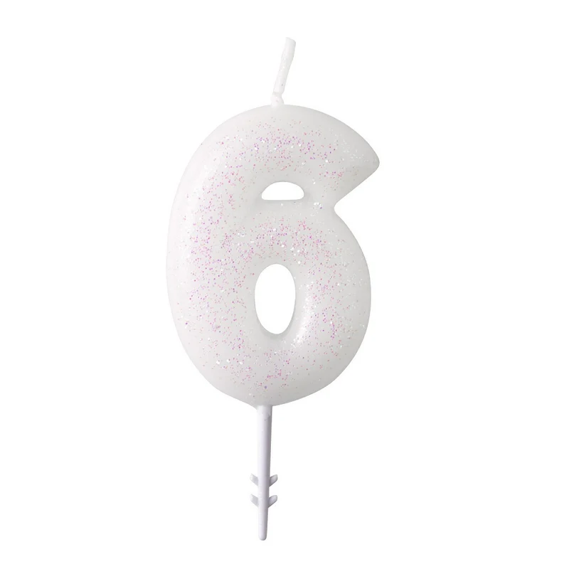 Zahlen Geburtstagskerze Glitzer Weiß Rosa 6,5cm | Zahl 6
