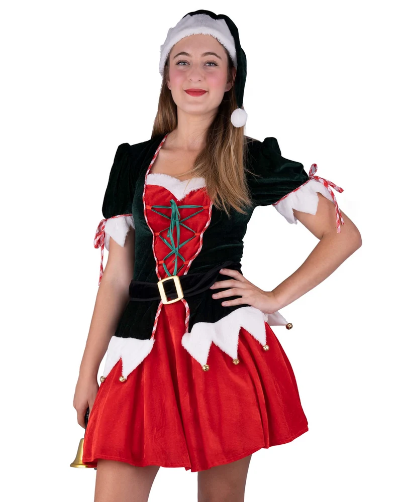 Weihnachtselfen Wichtel Kostüm "Christina" für Damen | Grün Rot