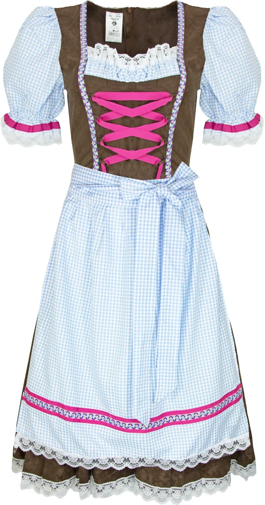 Wiesn Dirndl Kostümkleid für Damen - Hellblau Braun