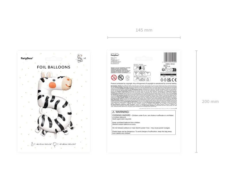 XXL Zahlen Folienballon 98 cm | #5 Zebra