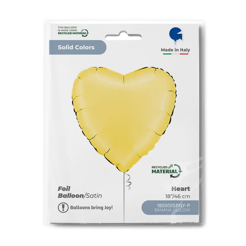 18"/Ø46cm Herz Folienballon Uni | Satin Banana Yellow